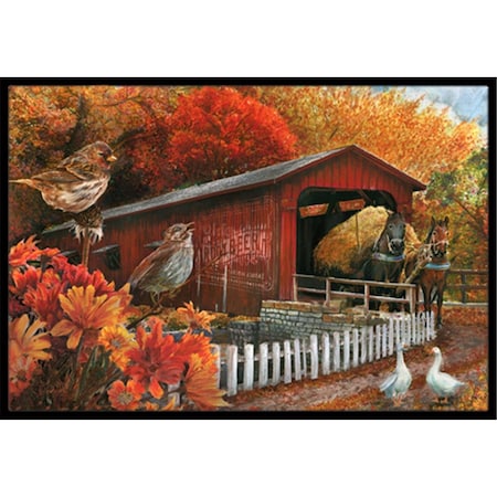 Carolines Treasures Fall Covered Bridge Indoor and Outdoor Mat- 18 x 27 in. PTW2004MAT